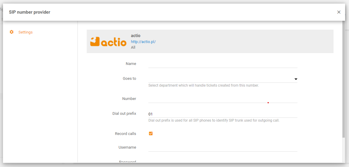 Actio integration in LiveAgent