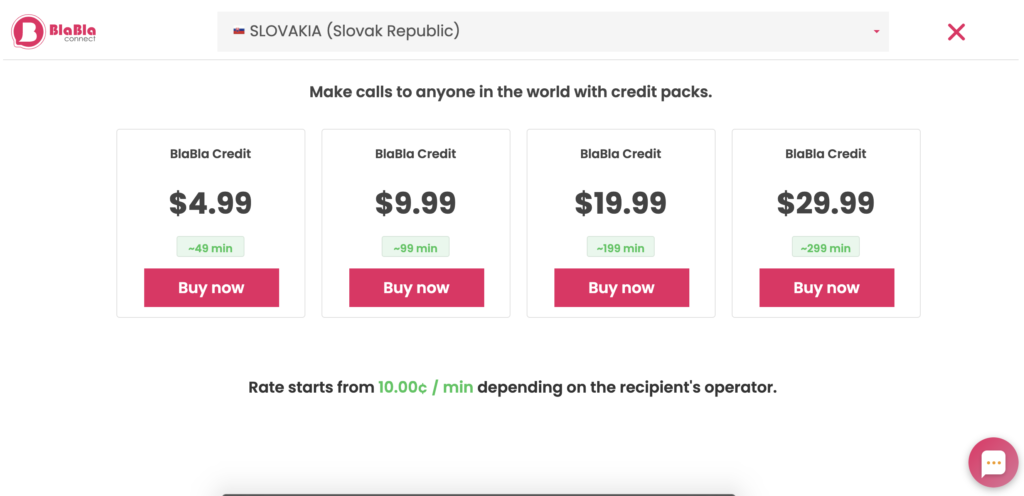 Planurile de prețuri BlaBla Connect afișate pe site-ul web