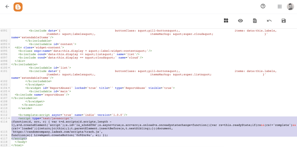 Cod Blogger cu cod buton chat inserat