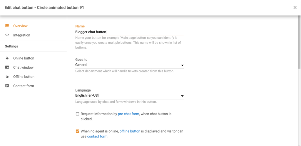 Configurare buton chat LiveAgent cu mai multe opțiuni