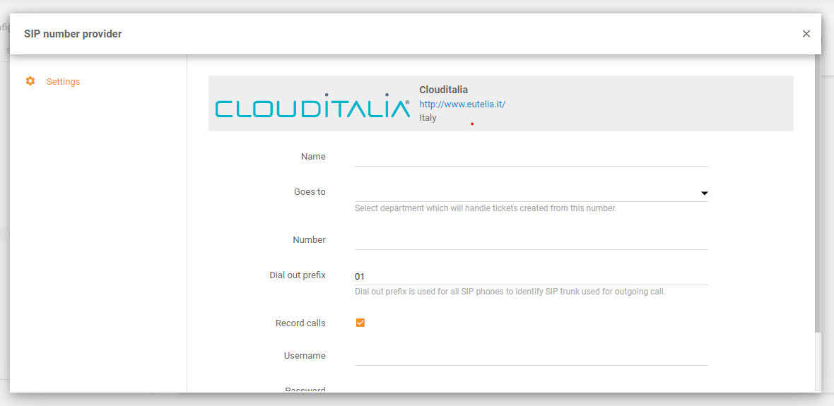 Integrarea CloudItalia în LiveAgent