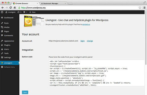 Cod integrare WordPress LiveAgent