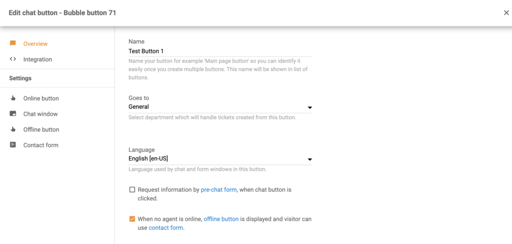 Configurare buton de chat ca parte a integrării Volusion