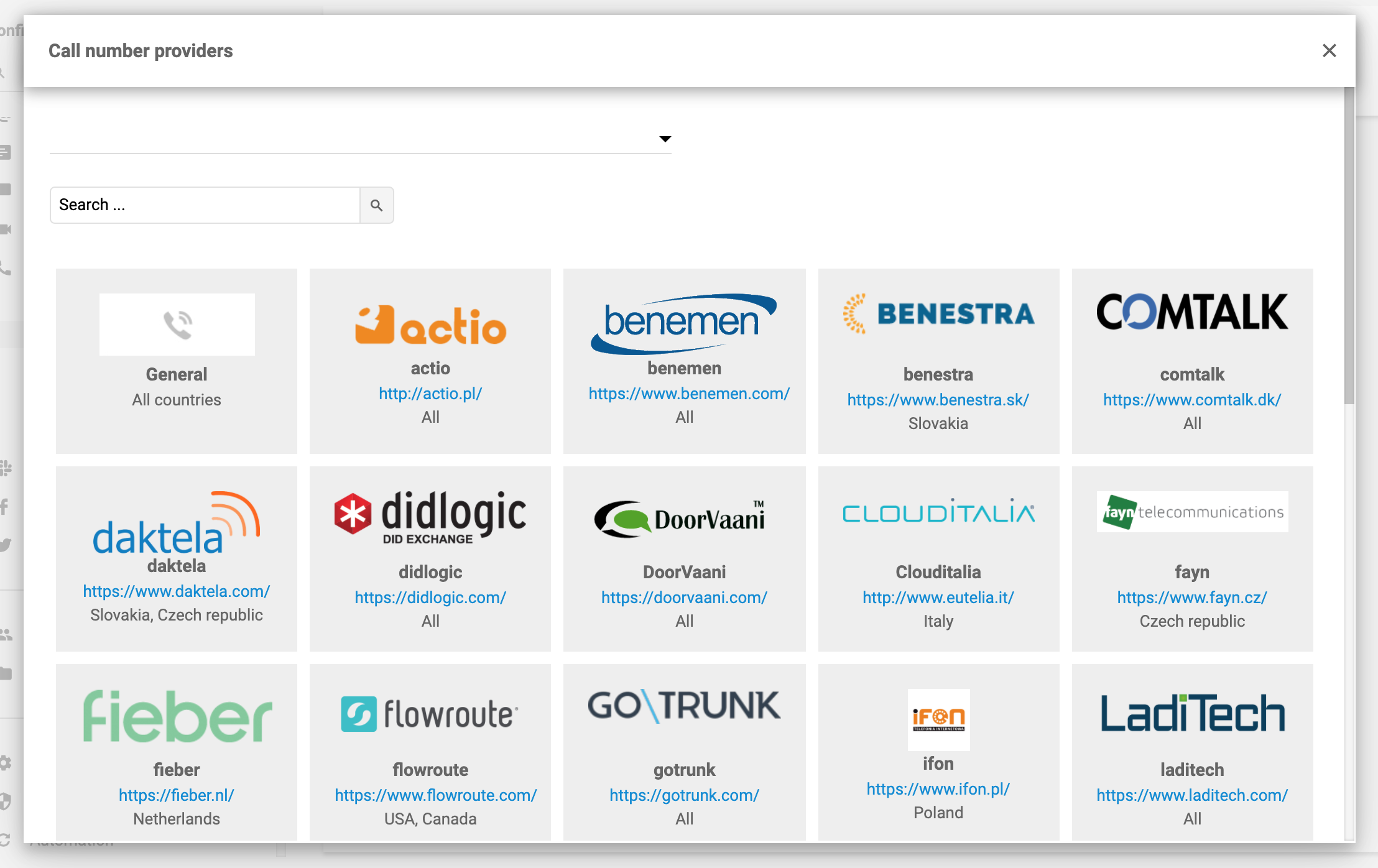 Furnizori de numere de apel LiveAgent