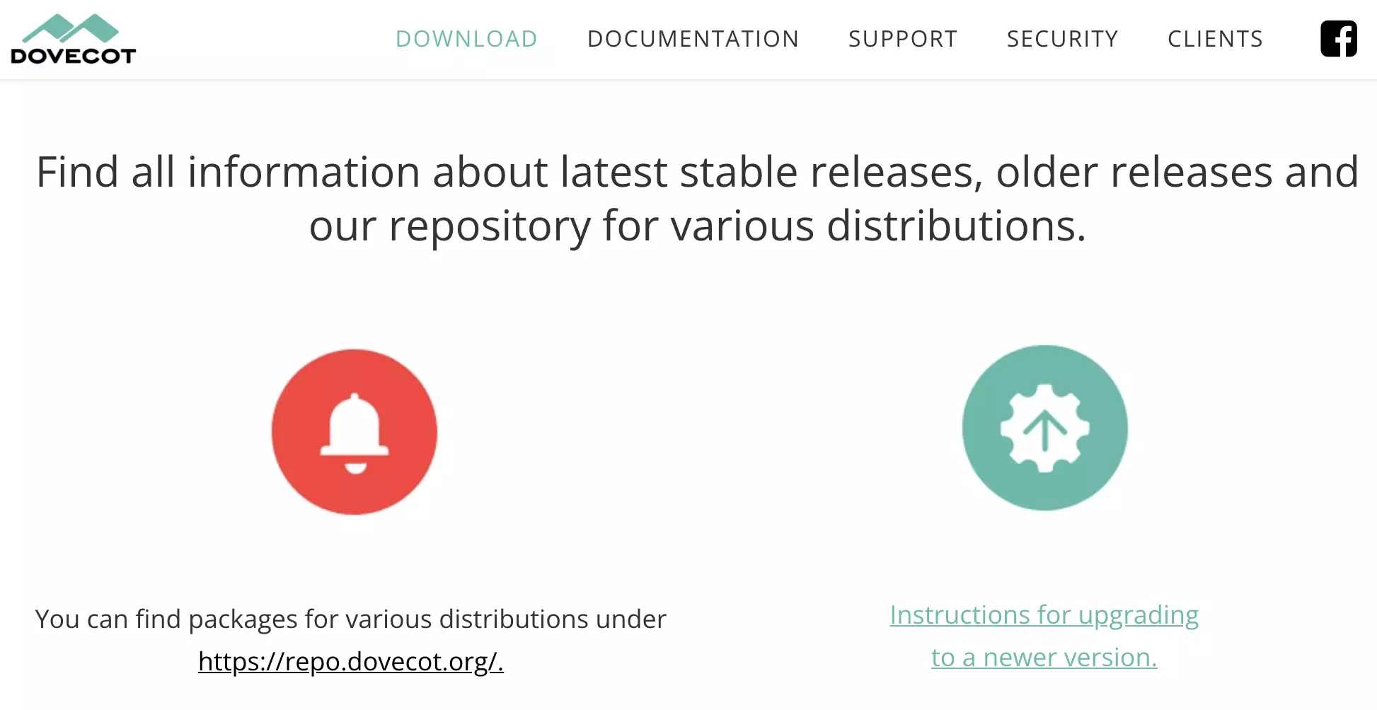 Site-ul Dovecot cu descărcări disponibile ale celei mai recente versiuni