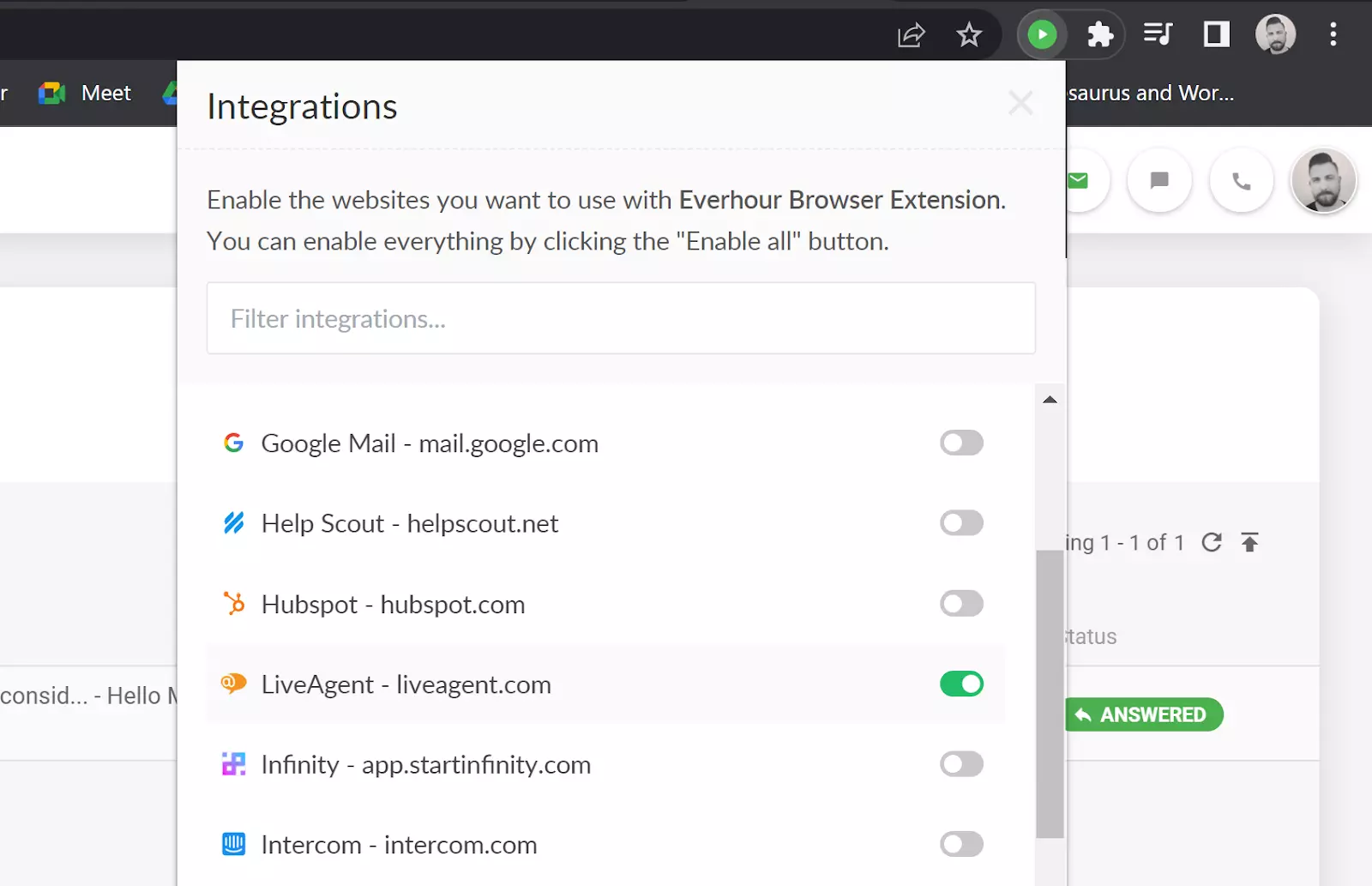 Everhour - activați integrarea LiveAgent