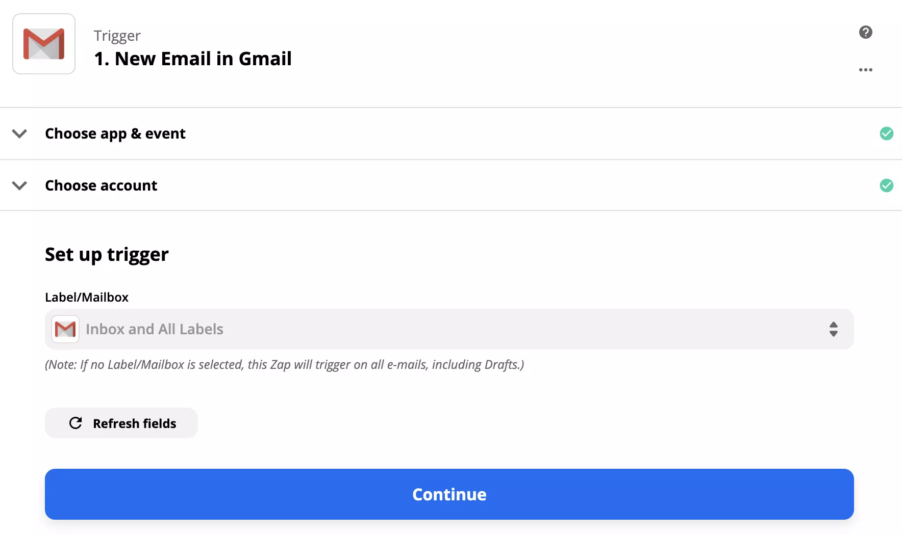 Configurare trigger Gmail in Zapier