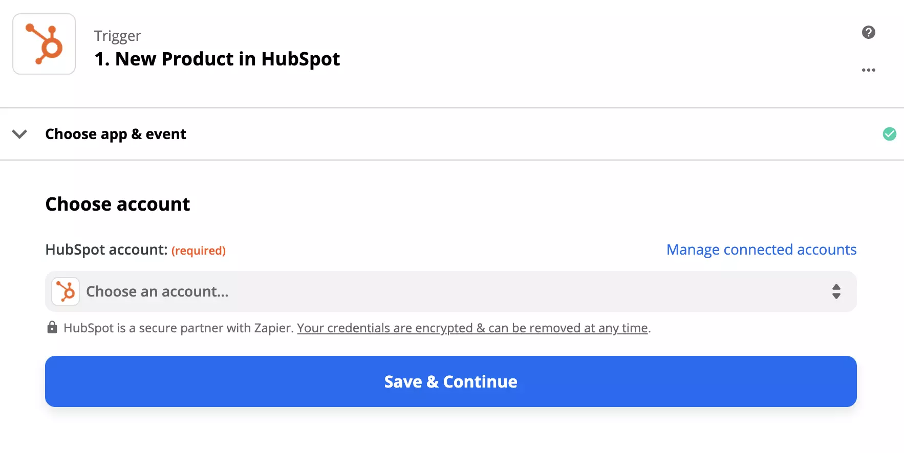 Opțiuni de configurare a declanșatorului HubSpot în Zapier