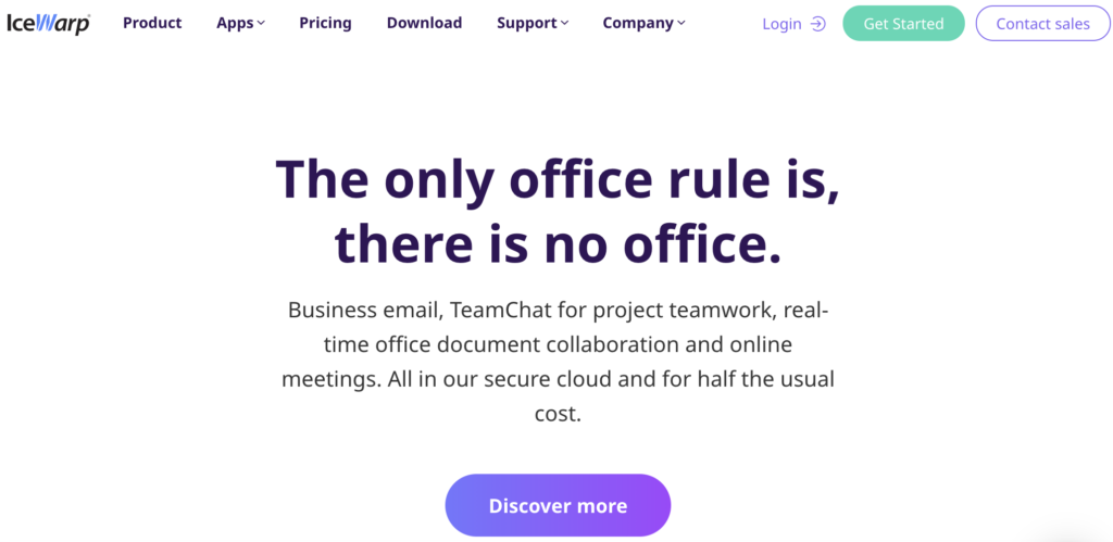 Pagina de start IceWarp cu slogan și opțiuni de subpagină