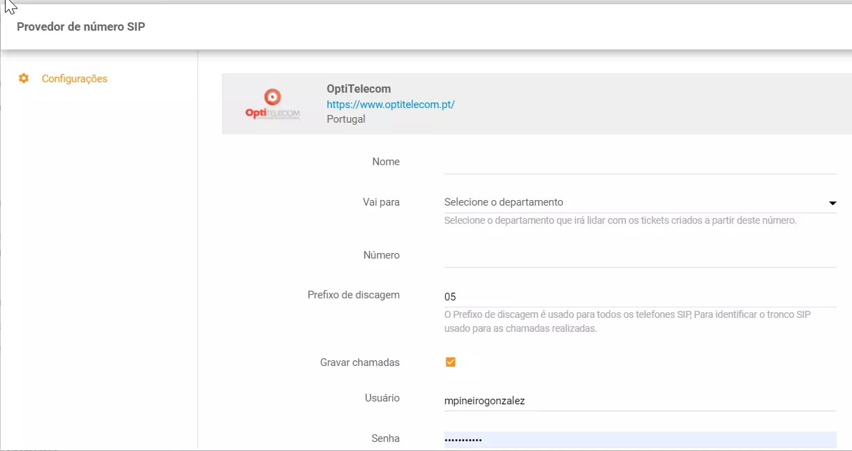 Configurează numărul de telefon OptiTelecom