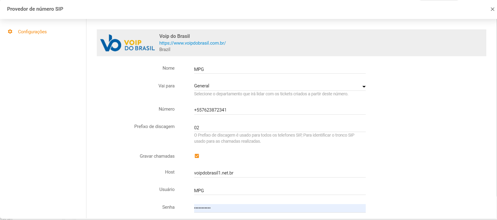 Introdu datele Voip do Brasil