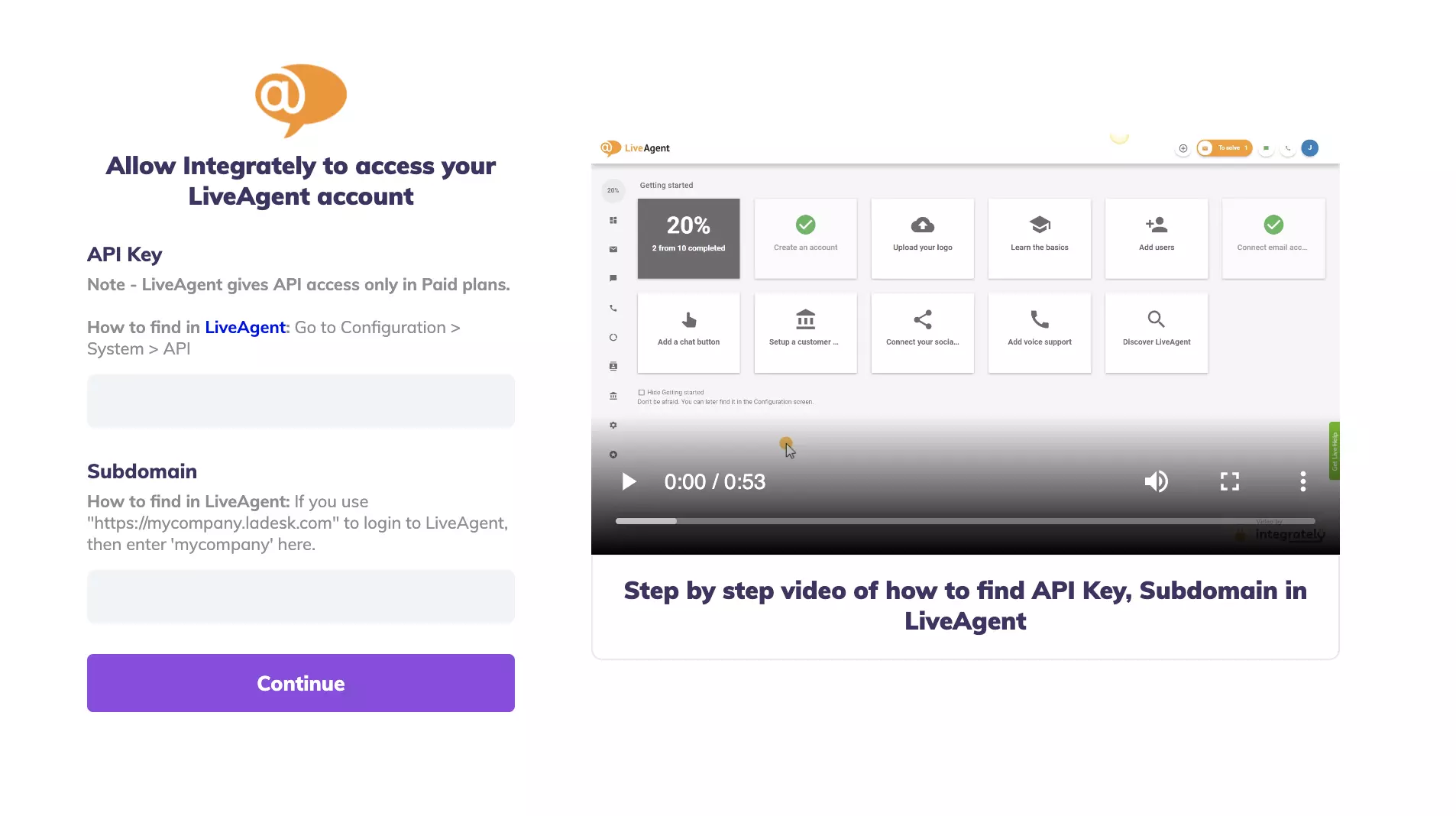 Câmpuri de cheie API și subdomeniu în testul de integrare Integrately
