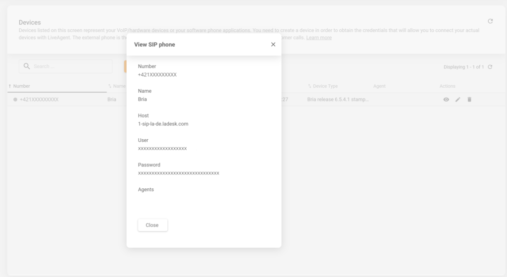 Setări SIP LiveAgent