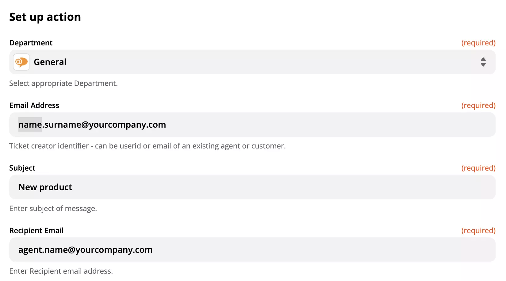 Configurarea acțiunilor LiveAgent în integrarea Zapier