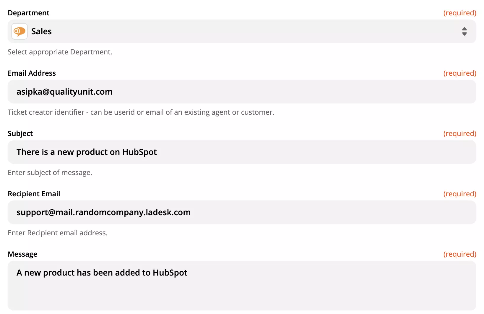 Configurarea acțiunii LiveAgent pe Zapier
