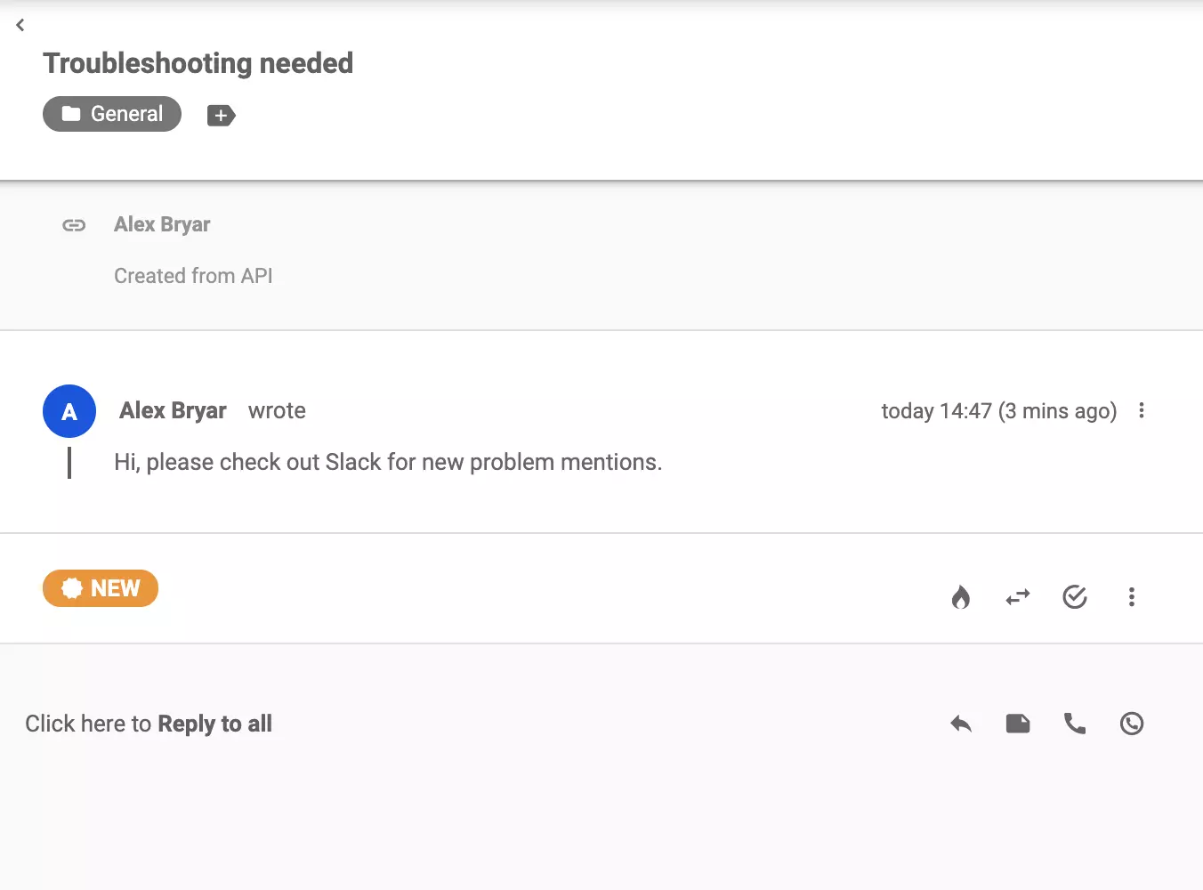 Un tichet trimis la LiveAgent după ce un cuvânt cheie a apărut în Slack