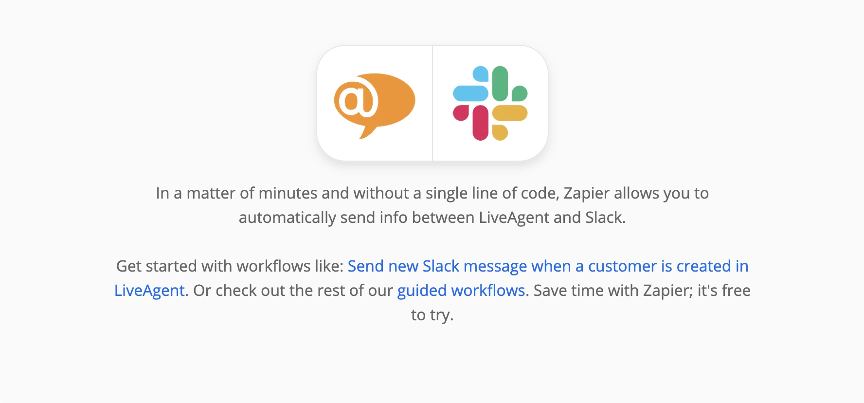 Pagina Zapier pe integrări LiveAgent și Slack