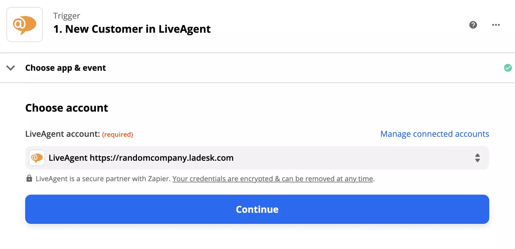 Configurarea declanșatorului LiveAgent în integrarea Giphy pe Zapier