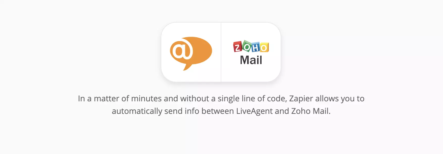 Pagina de integrare LiveAgent și Zoho Mail pe Zapier