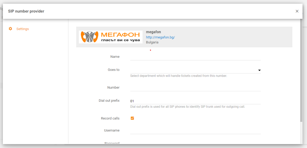 Megafon integrare în LiveAgent