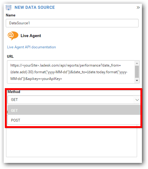 Selecție metodă REST API Bold BI
