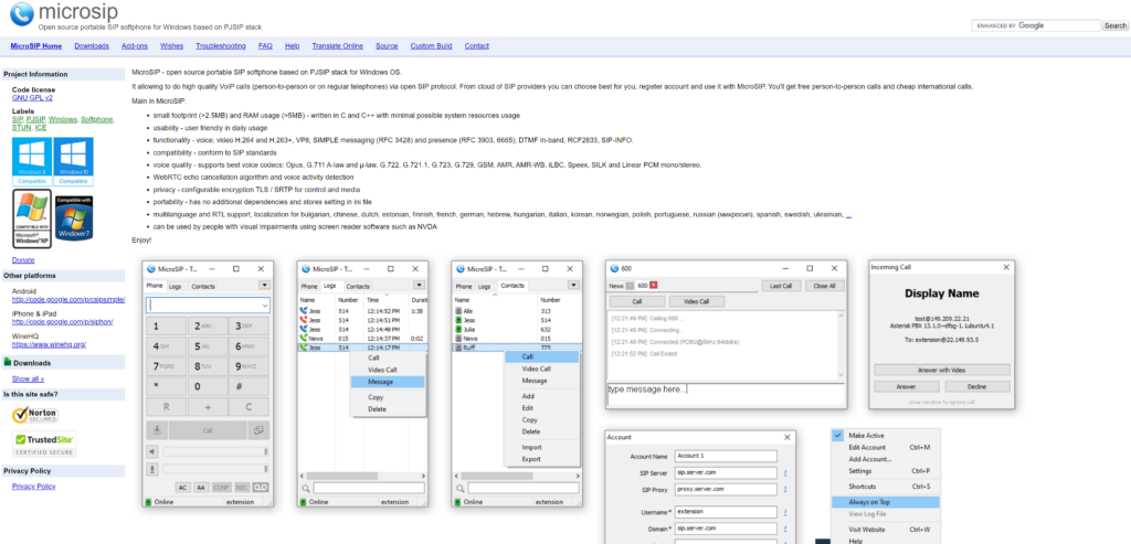 Pagina de pornire MicroSIP