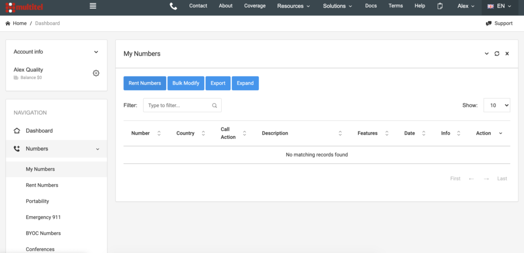 Panou de control MultiTEL cu opțiuni de număr