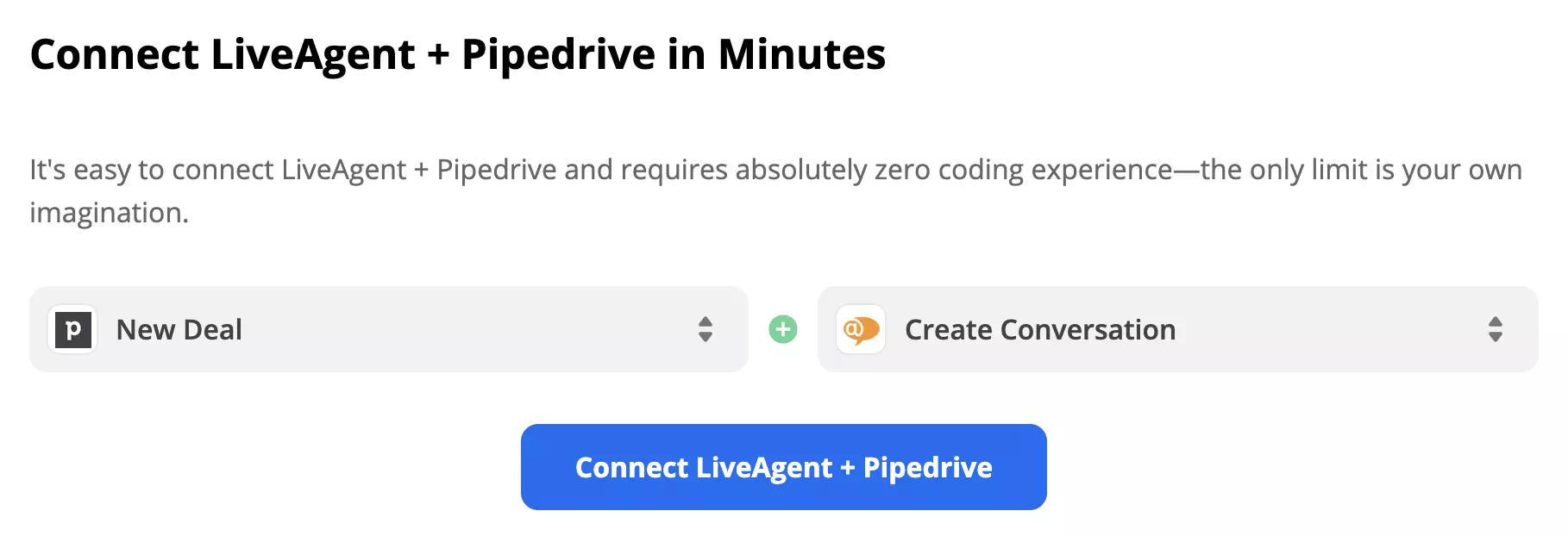 Declanșator PipeDrive și acțiune LiveAgent selectate pe Zapier