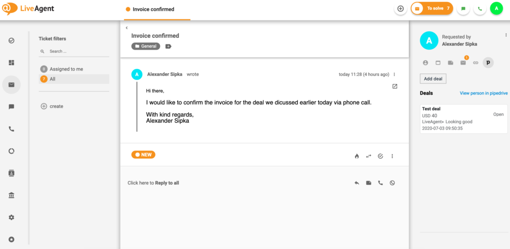 Acord PipeDrive în LiveAgent