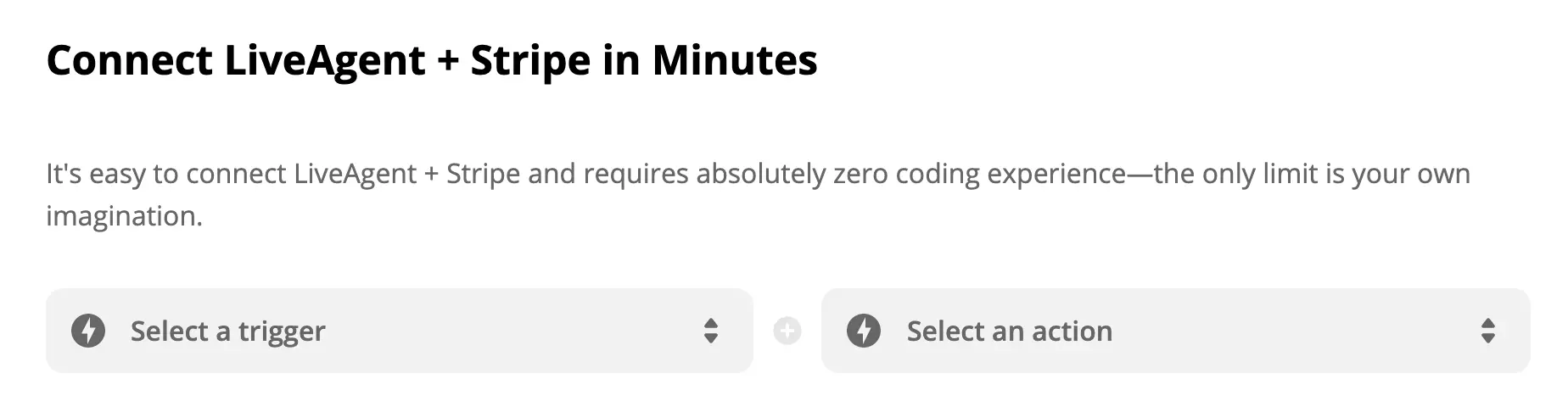 Pagina de integrare LiveAgent și Stripe pe Zapier