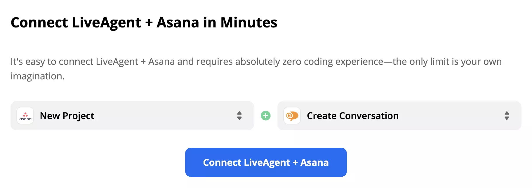 Declanșator Asana și acțiune LiveAgent selectate