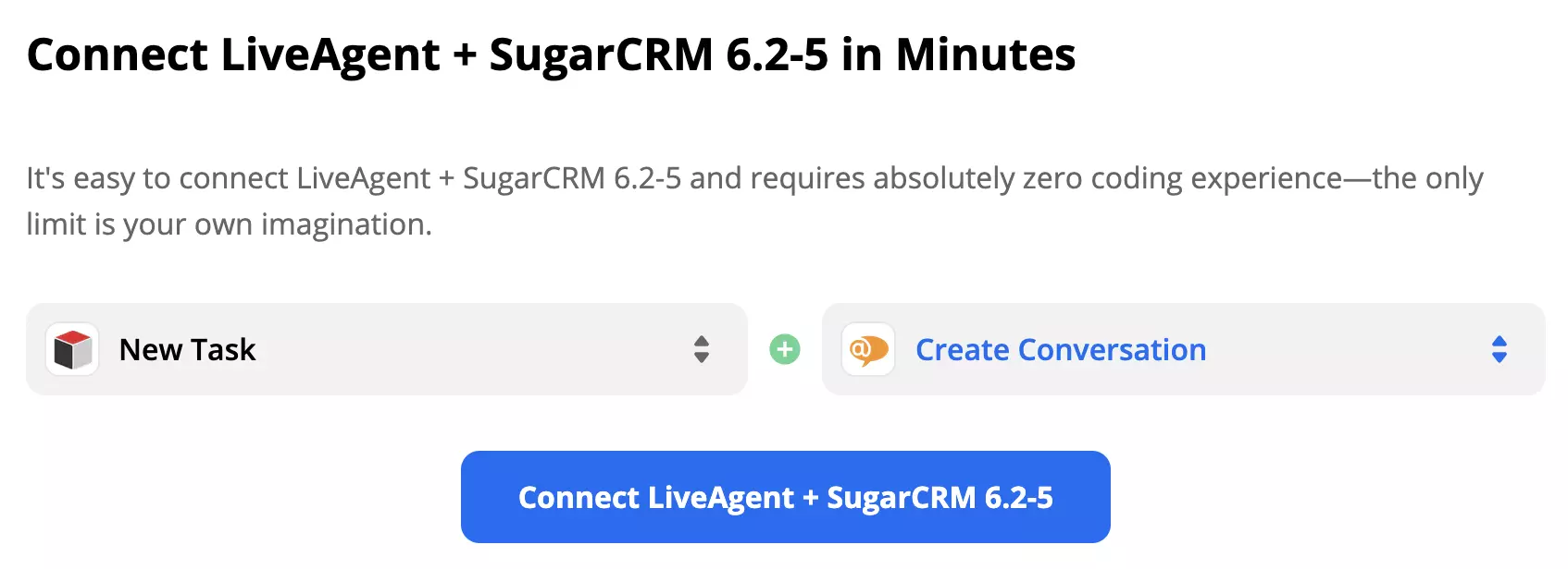 Déclencheur SugarCRM Nouvelle tâche et action LiveAgent Nouvelle conversation