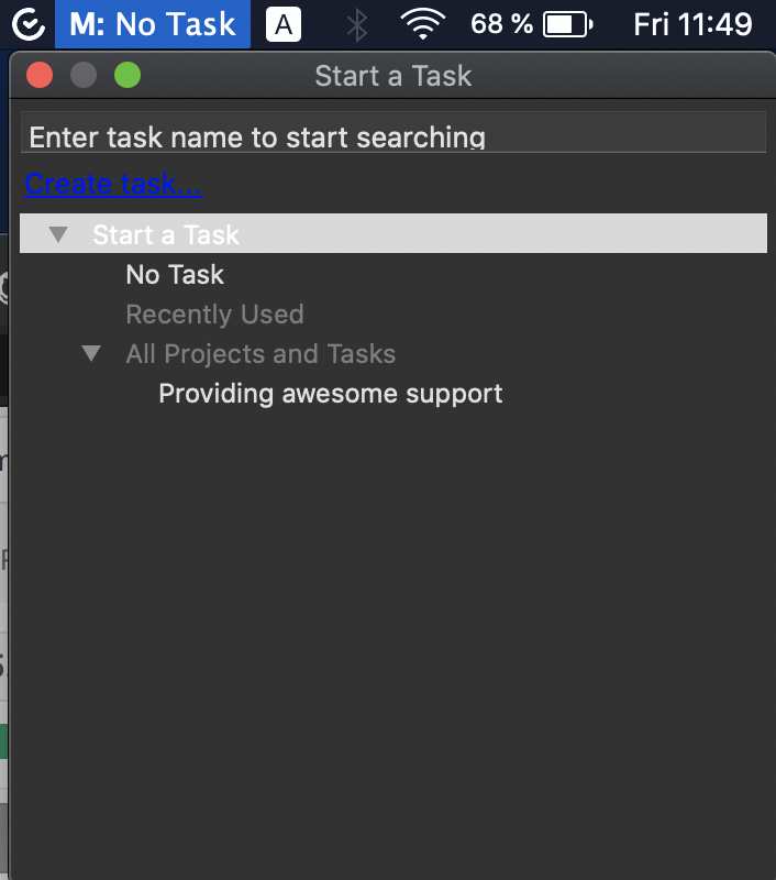 Aplicația TimeCamp pentru sisteme de operare Mac