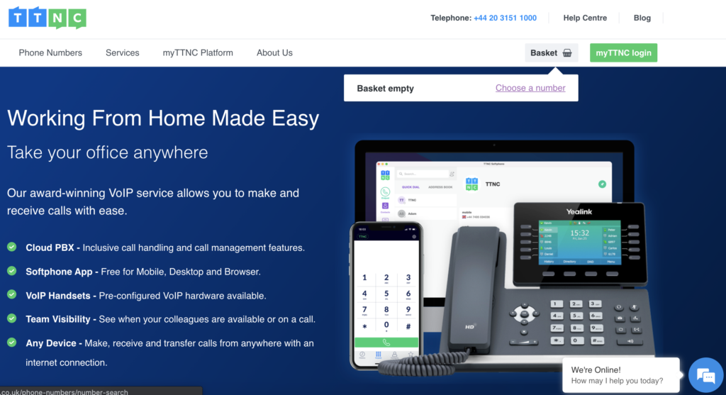 Site-ul web TTNC cu opțiunea coș și alegeți un număr în dreapta sus
