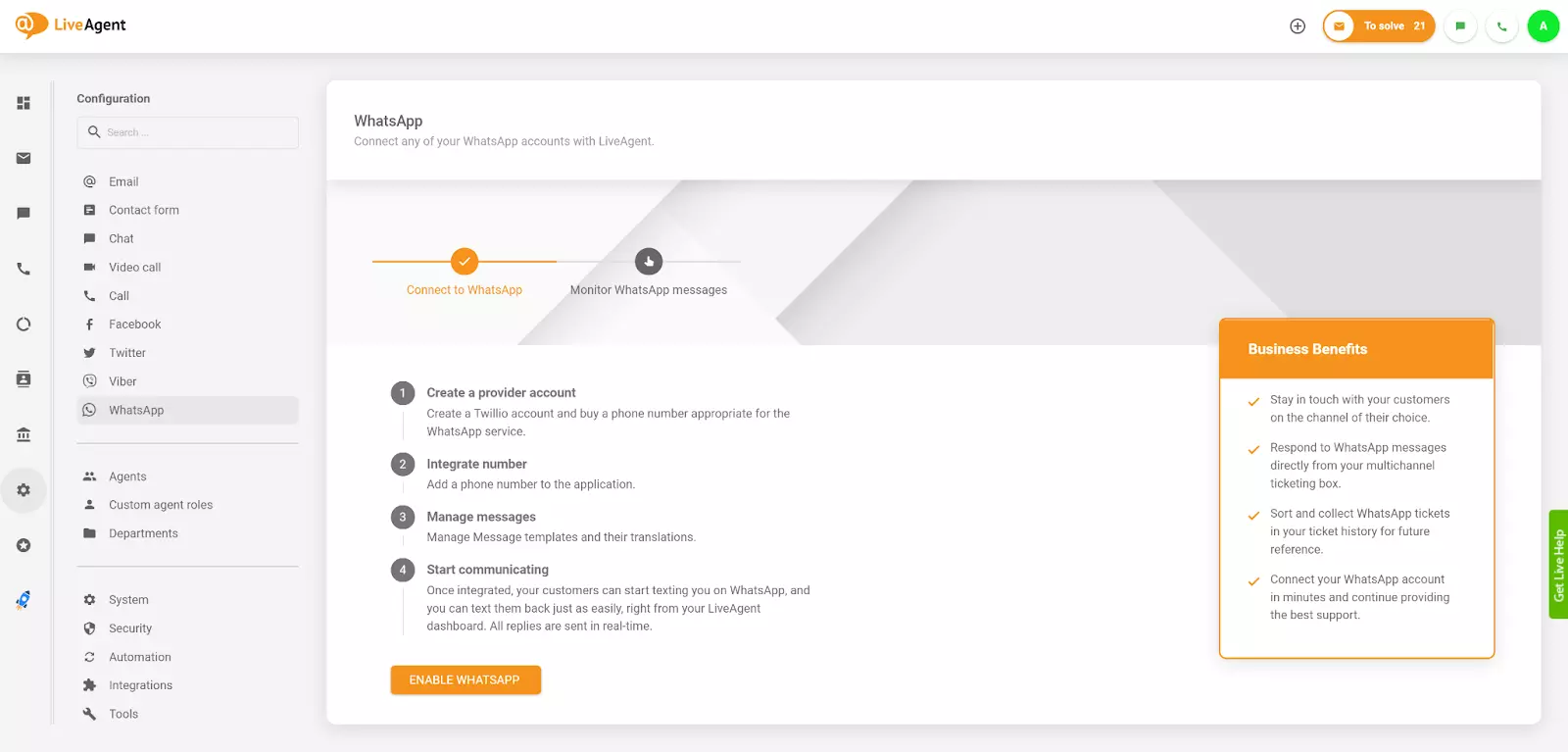 Integrarea WhatsApp în LiveAgent
