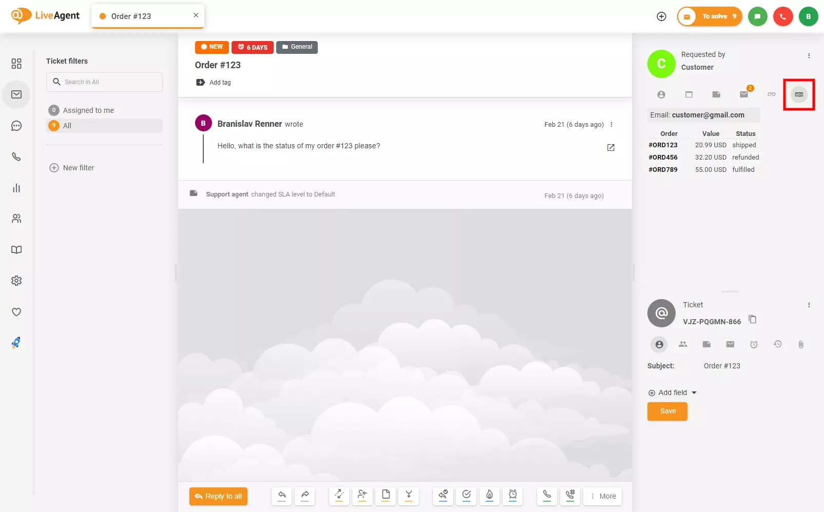 Unde găsești integrarea WooCommerce în tichetul LiveAgent