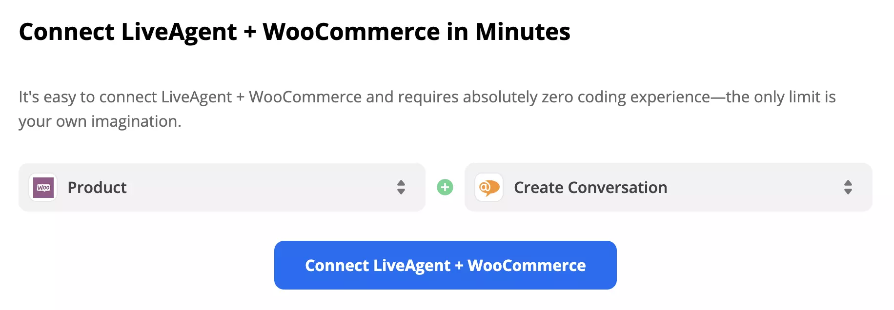 Declanșator WooCommerce și acțiune LiveAgent selectate pe pagina integrărilor Zapier