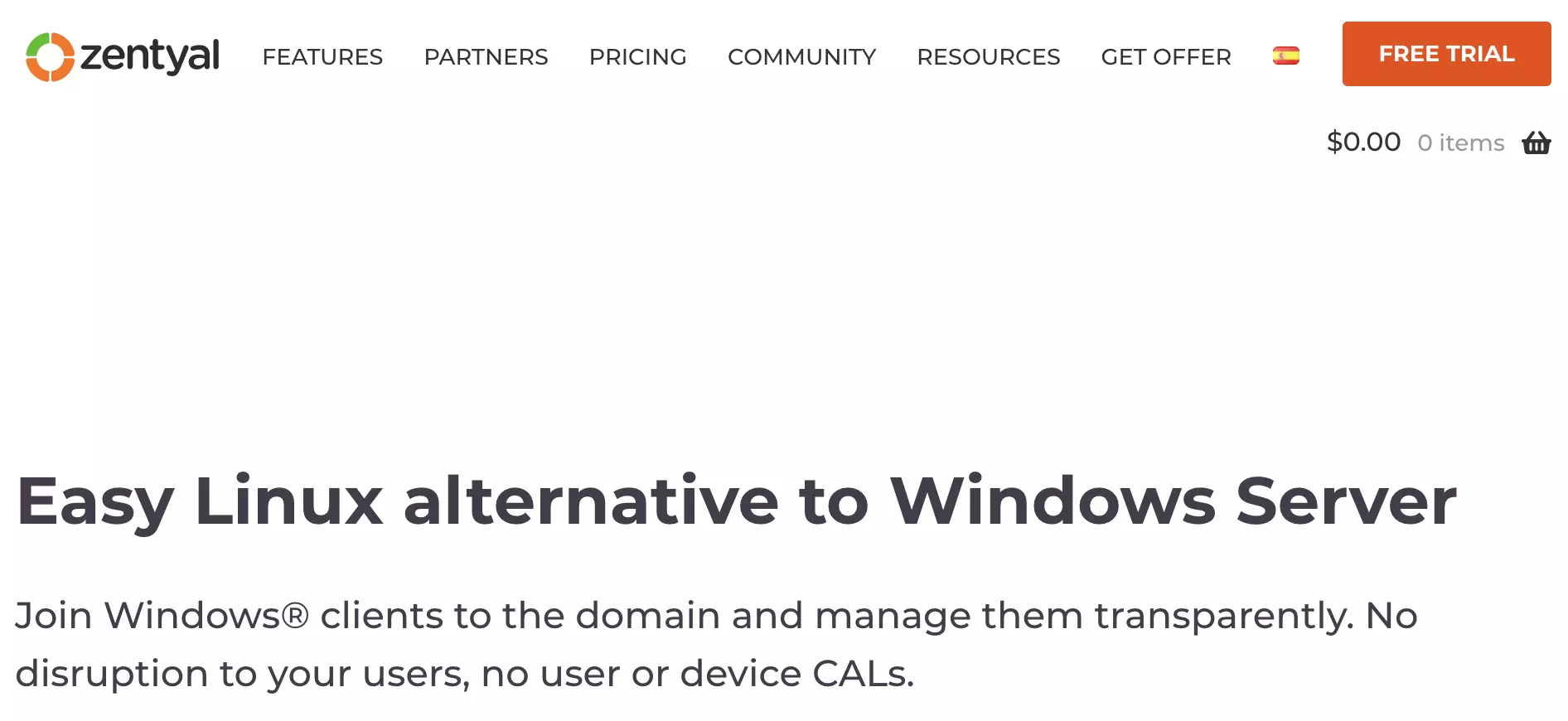 Pagina de start Zentyal cu subpagini și informații