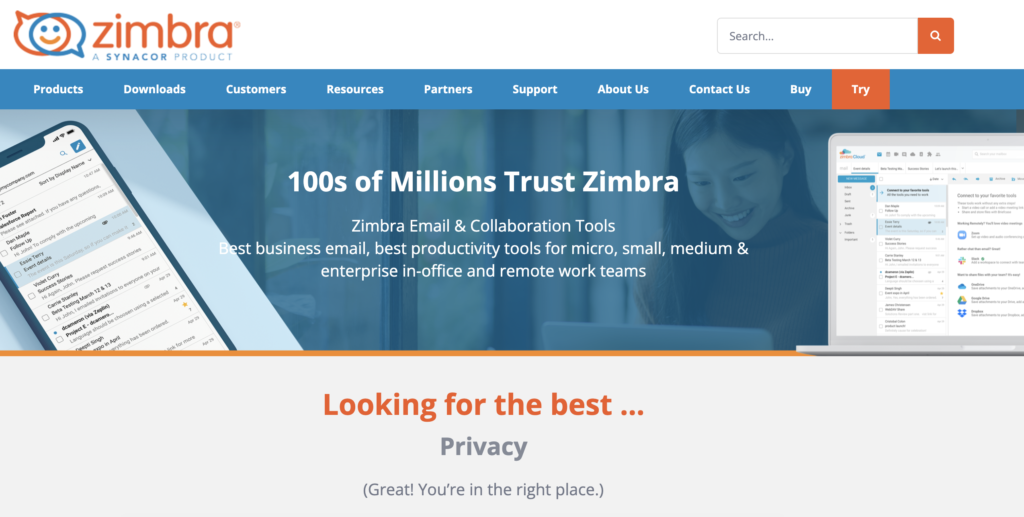 Pagina de start Zimbra