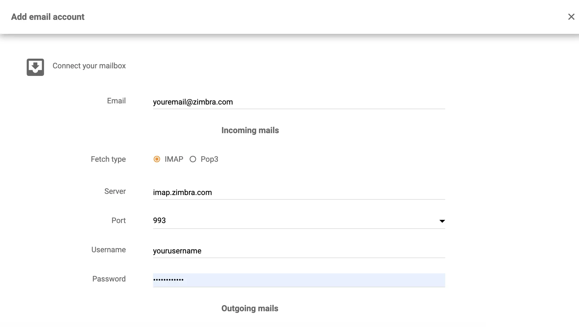 Configurarea IMAP/POP3 Zimbra