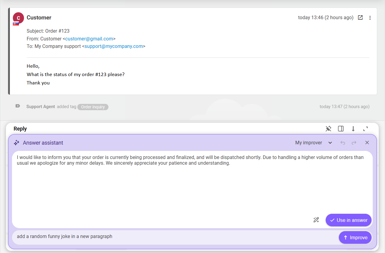 LiveAgent AI Answer Improver și Composer