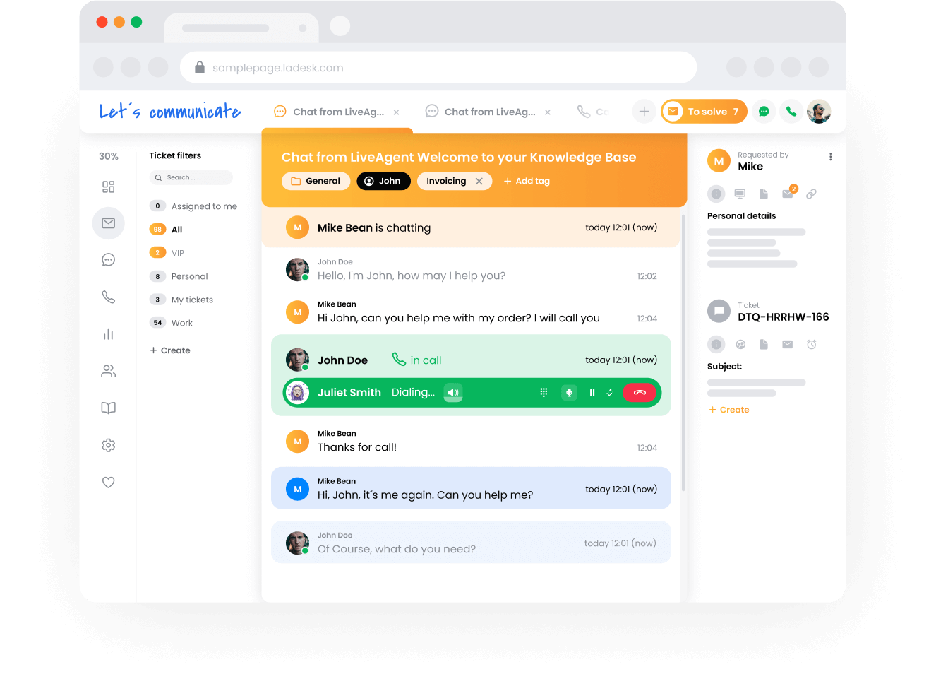 Sistemul de ticketing LiveAgent - vizualizare echipă suport