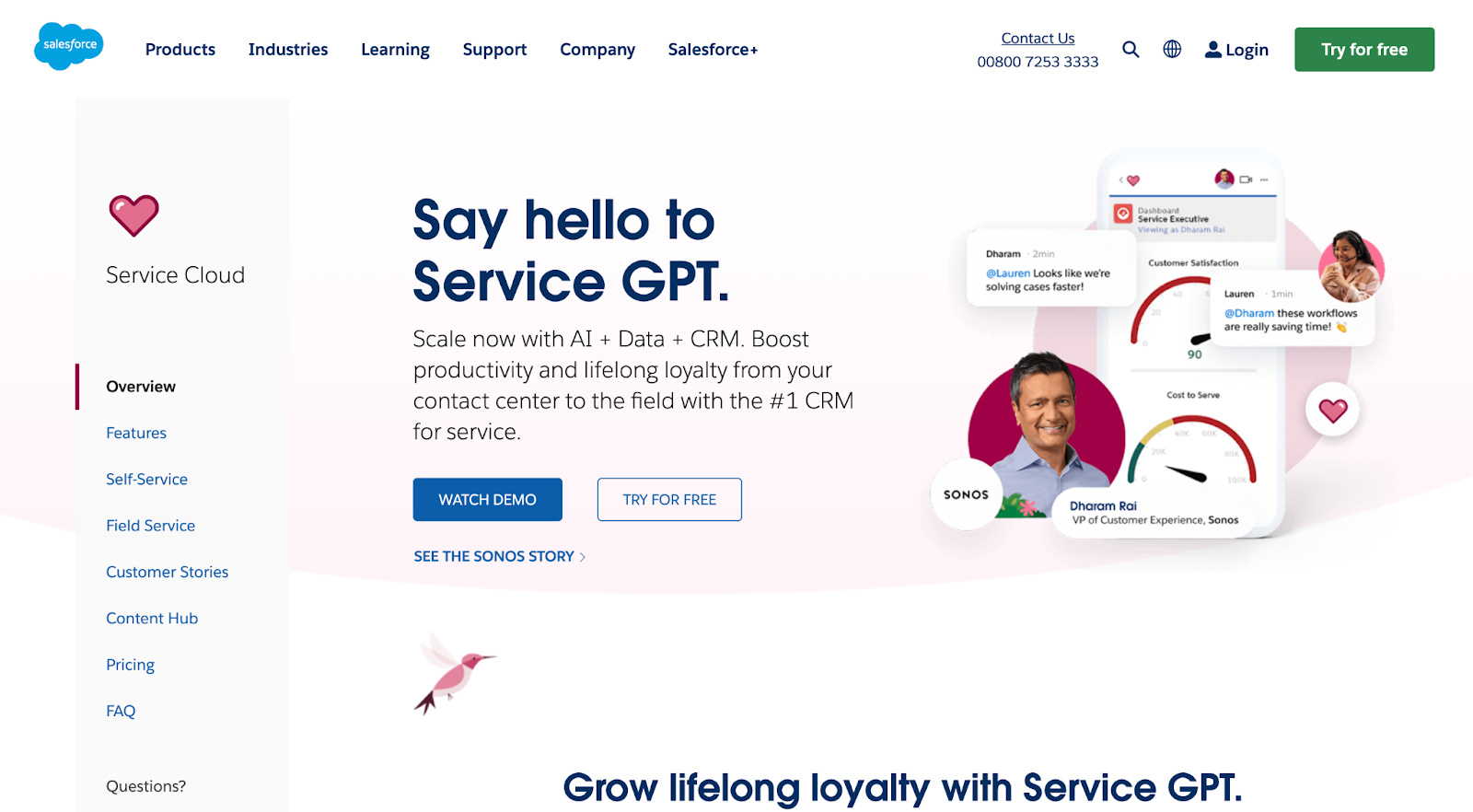 Homepage-ul Salesforce Service Cloud