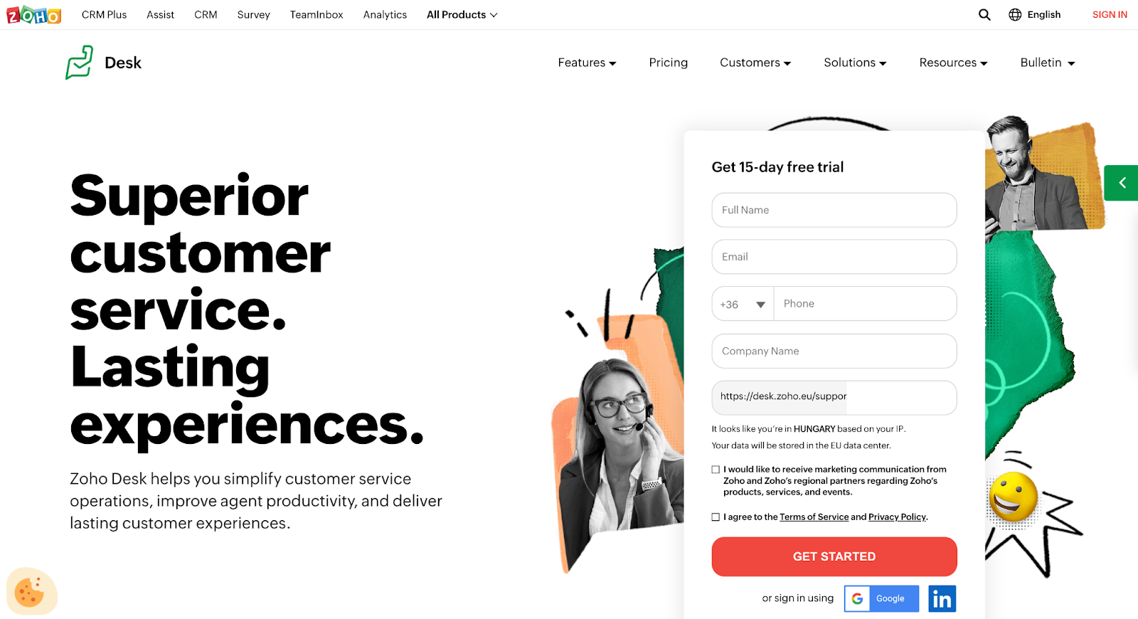 Pagina de pornire Zoho Desk