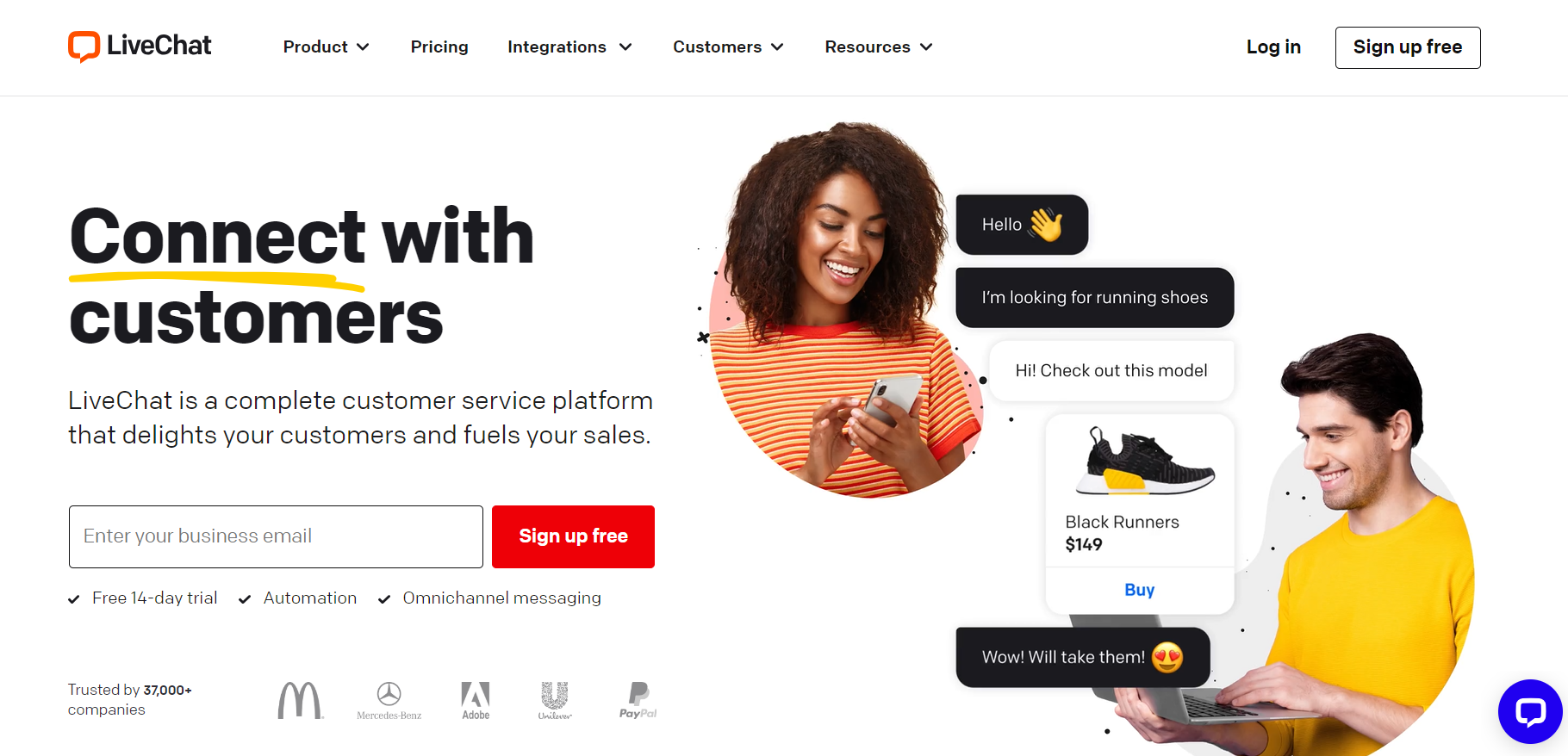 Pagina de start LiveChat - software suport live chat ecommerce