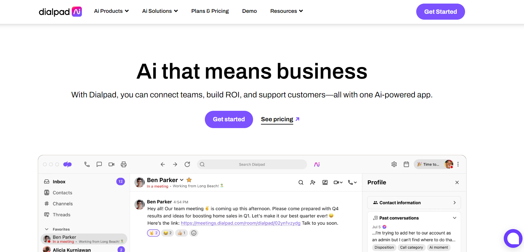Pagina de pornire Dialpad - soluție de inteligență pentru clienți