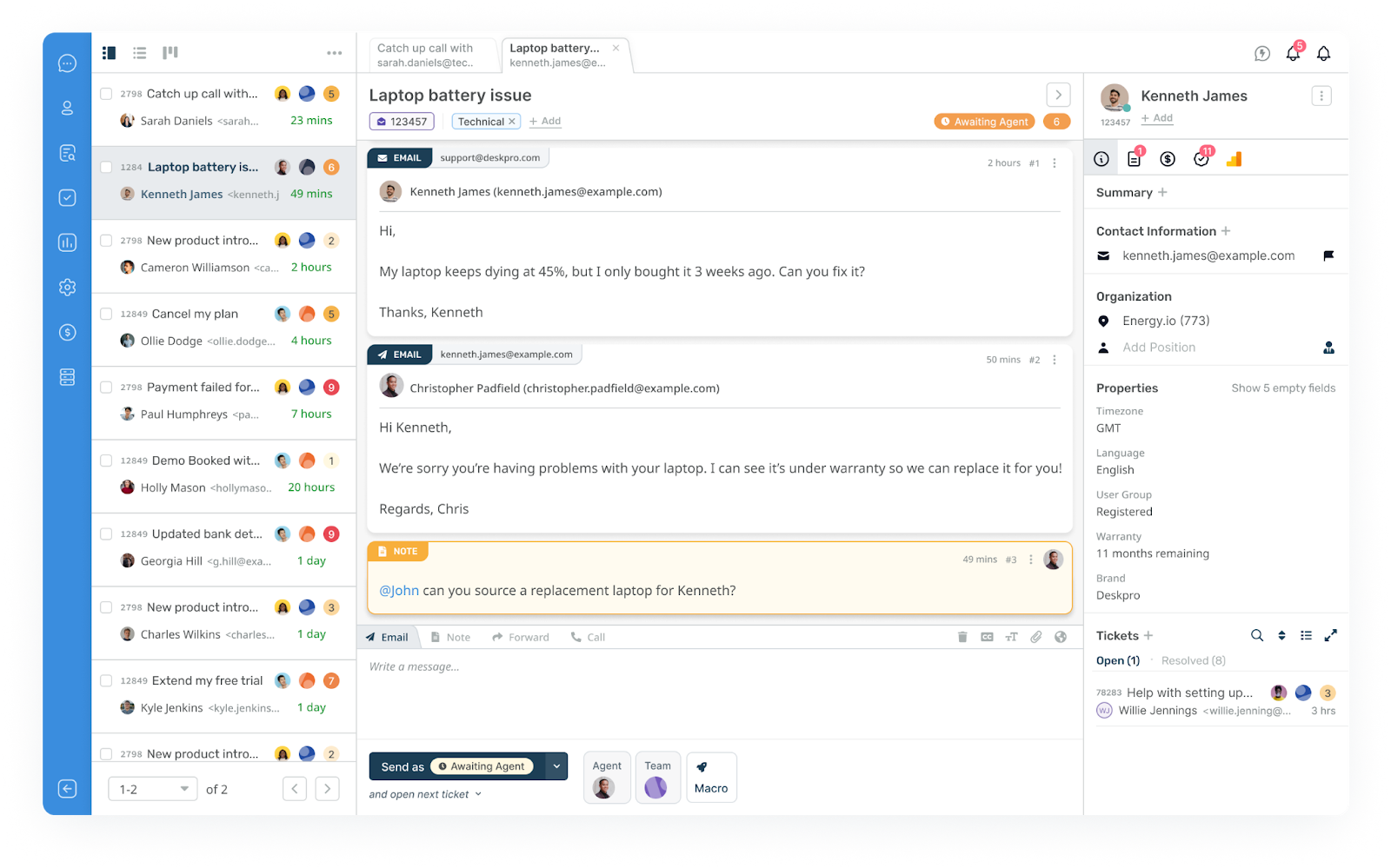 Captură de ecran a interfeței Deskpro