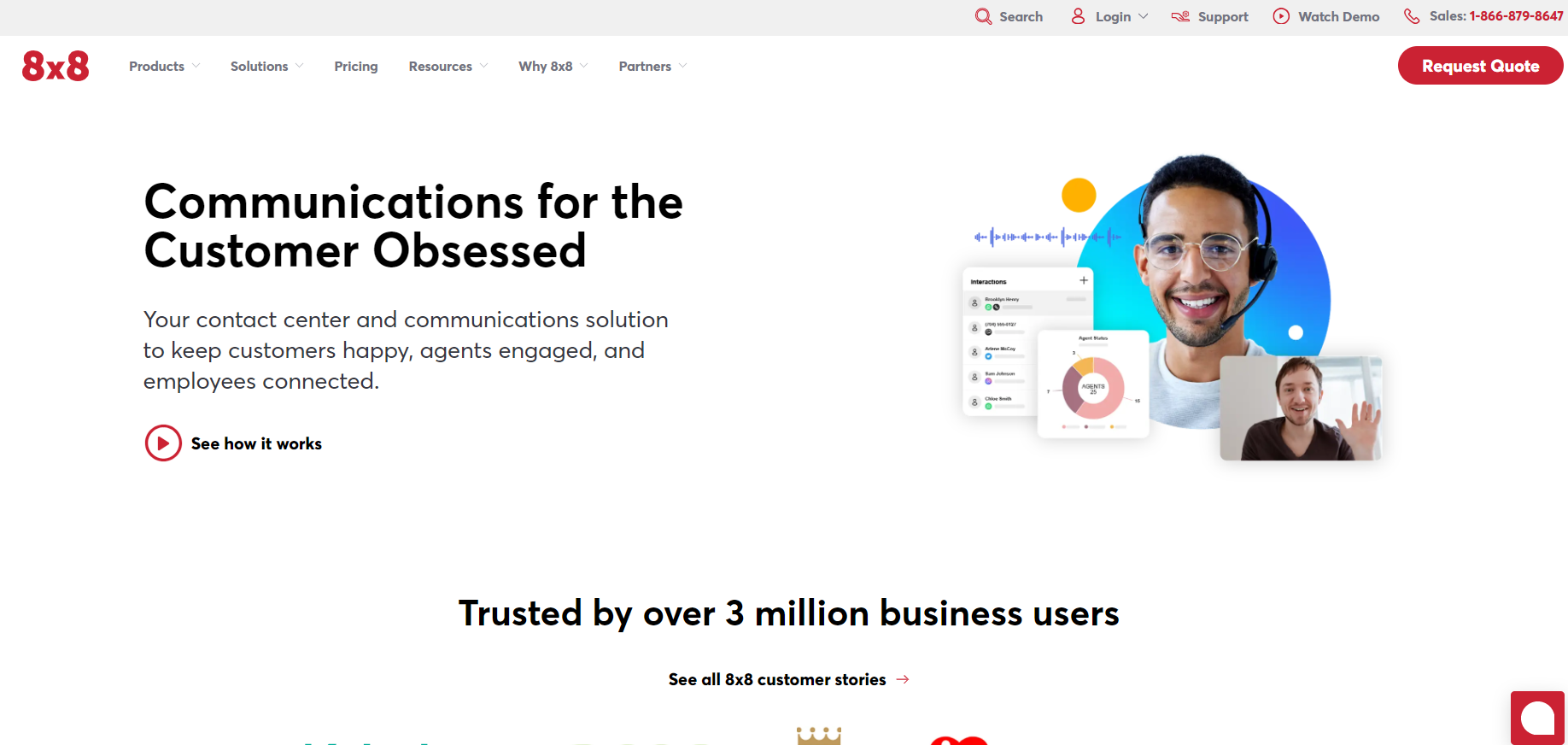 Pagina de start 8x8 - soluție help desk centrată pe client