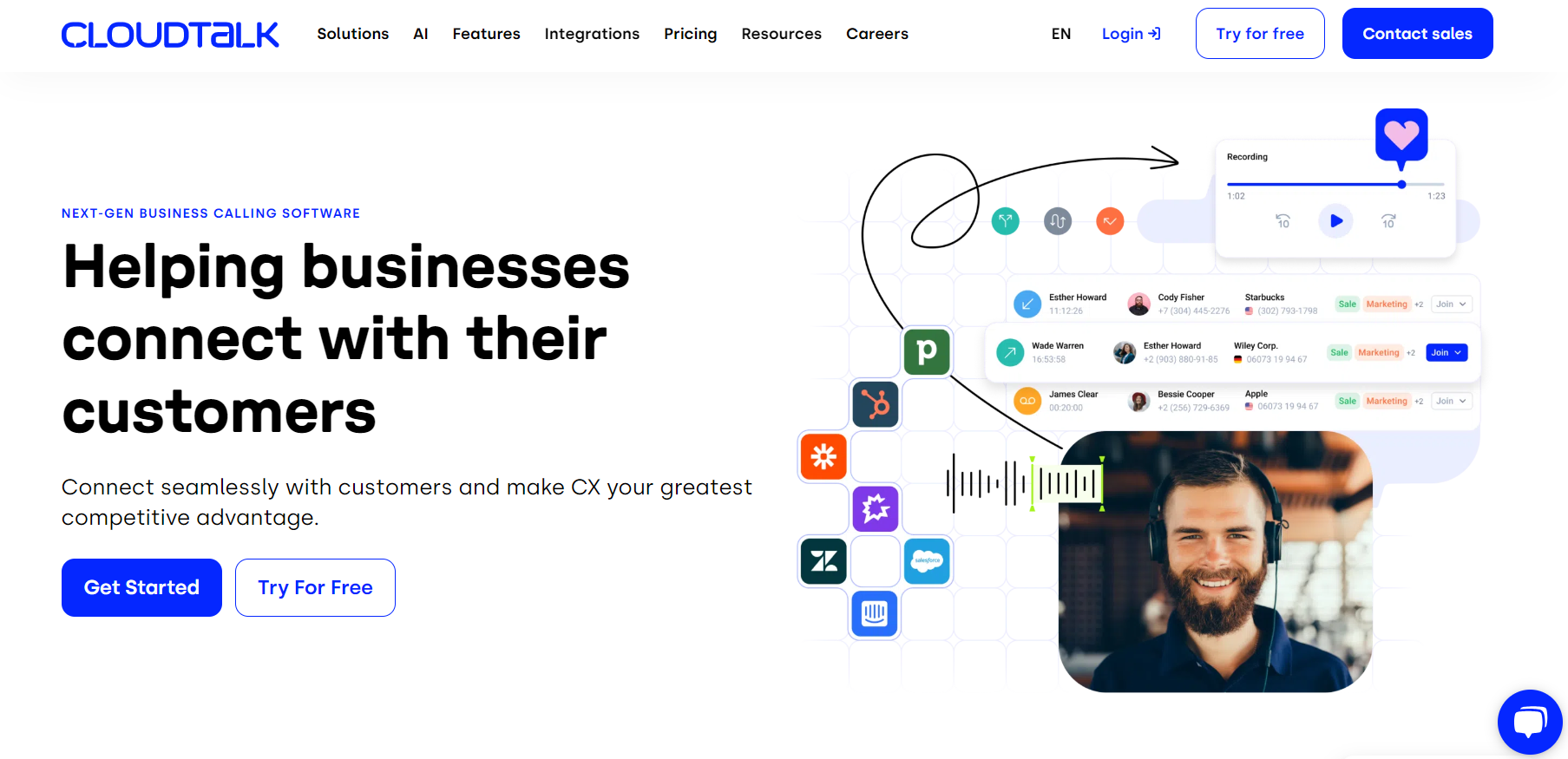 Pagina de pornire software call center CloudTalk