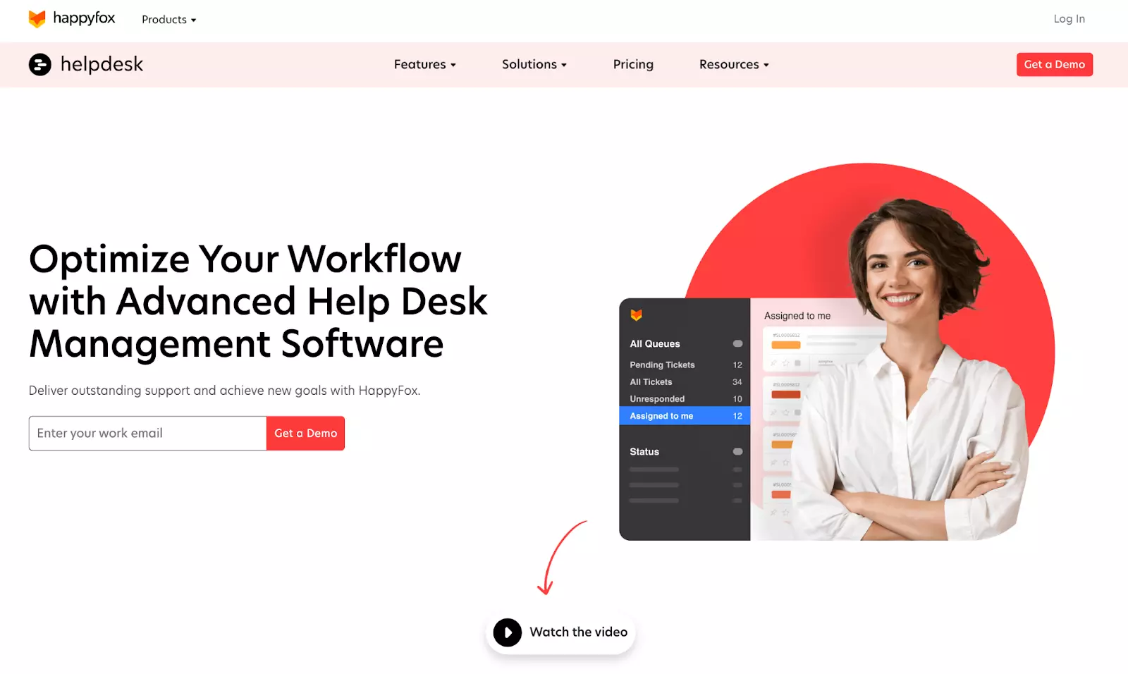 Pagina de pornire a sistemului de ticketing help desk Happyfox